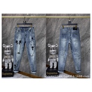 Chrome Hearts American High Weight Denim Fabric Leather Men Washed Jeans