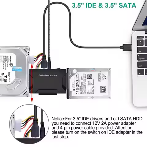 USB 3.0 to SATA/IDE Adapter IDE Hard Drive Adapter for Universal 2.5"/3.5" Inch IDE and SATA Externa