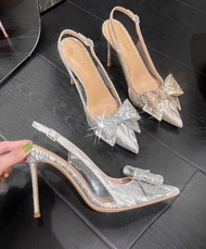French Cinderella Wedding Shoes Silver Pointed Toe High Heels Sandals Womens Fashion Design Sensual 