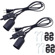 Rextin 2packs 5.9ft E26/E27 LED Light socket extension cord with On/Off switch and US AC Power Plug 