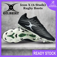 Gilbert Icon X Rugby Boots (6 Studs) Rugby Boot Kasut Ragbi Kasut Bola Padang Black