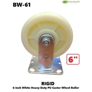 BW-61 RIGID 6-inch White Heavy Duty PU Caster Wheel Roller D14.5cm*H4cm