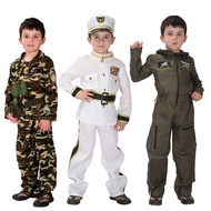 Kids Army Boys Camouflage Suit Cosplay Navy Air Force Military Uniform Costume Set Birthday Gift for Boy