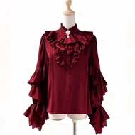 White Gothic lolita lolita Inner Prince Suit Red Medieval Bottoming Shirt Retro Long Sleeve lolita S
