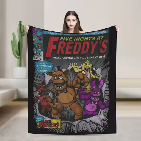 Five FNAF Game Comic Blankets Flannel Print Breathable Super Warm Throw Blanket for Bed Travel Beddi