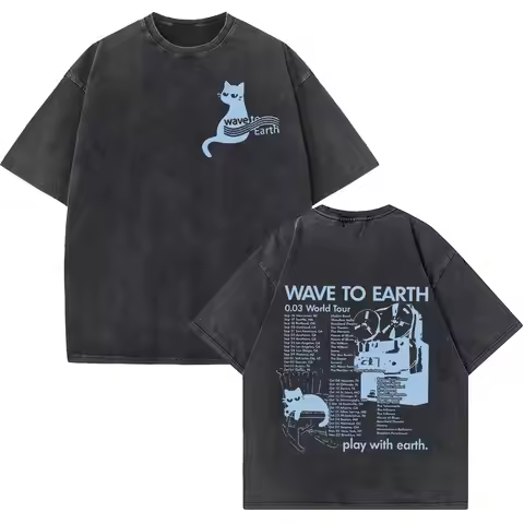 Wave To Earth Cat 0.03 2024 World Tour Album Print T Shirts Men Women Vintage Washed Short Sleeve T-