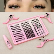 Natural Look C Curl Lash Cluster DIY Extension Set with Lash Bond, Seal, and Tweezers  Set Peluasan 