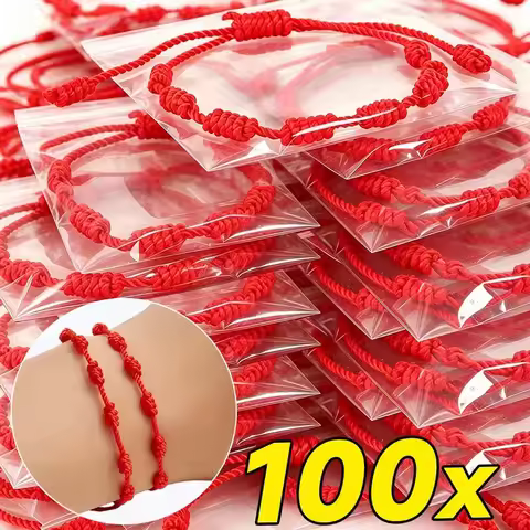 New Fashion Couple Lucky 7 Knot Handmade Bracelet Adjustable Black Red Cord Bracelets for Women Men 