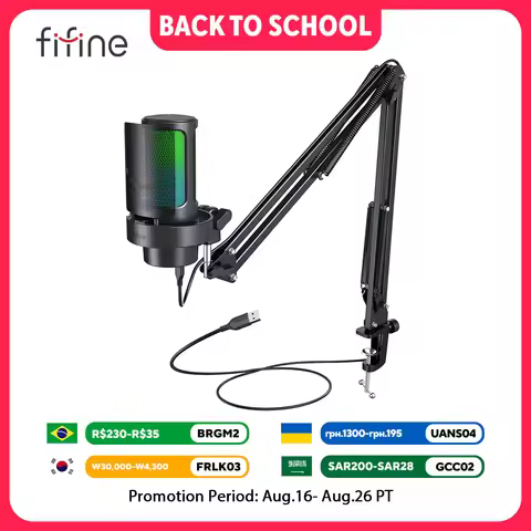 FIFINE USB Microphone Kit with Boom Arm and Pop Filter for Recording and Streaming on PC/Mac,Quick M