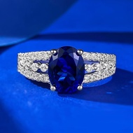 Z-369N 925 Sterling Silver Women's Ring, 7mm * 9mm Blue Oval Zircon