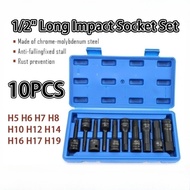 10Pcs H5‑H19 H‑Allen Impact Socket 1/2 Inch Drive Cr‑Mo Steel Socket For Car Repair Work