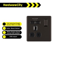 British General (BG) 13A Switched Single Socket With 2 X USB (2.1A) Black Nickel