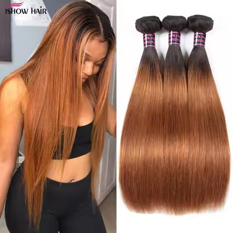 Ishow 1B/30 Ombre Bone Straight Human Hair Bundles Brazilian Remy Human Hair Weave Colored Human Hai