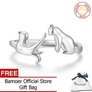 BAMOER Genuine 925 Sterling Silver Cat Adjustable Ring for Women Free size Fashion Jewelry SCR915