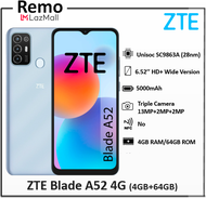 ZTE Blade A52 4G *FREE NTUC Voucher*| 4GB+64GB | 6.52” HD+ Wide Vision Display | 5000mAh Large Capacity Battery | 13MP Triple Camera