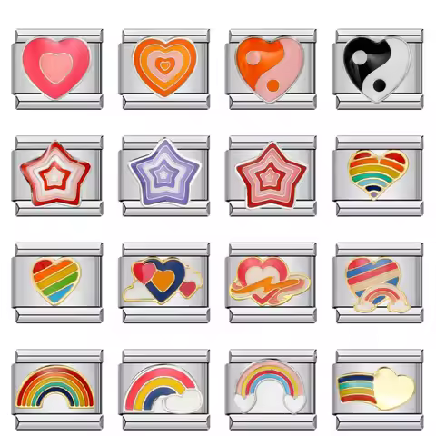 DIY Making Jewelry Cute Y2k Glaze Star Rainbow Heart Eight Diagrams Charms Italian Links 9mm Bracele