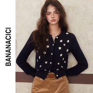 BANANA CICI | Handmade Embroidered Happy Daisy Round Neck Knitted Open Cardigan Vintage Style BANANA