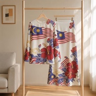 Set for Malaysia's 69th Independence Day Birthday Theme Modern Muslim Clothing Breathable Printed Fa