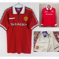 Triple Crown Manchester United 98-99 jersi retro rumah Beckham jersi bola sepak klasik sut jersi bol
