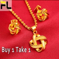 Jewelry Set for Women 18k Saudi Gold Pawnable on Sale Buy 1 Necklace Take 1 Pair of Earings Set for Women Original Trendy Simple Female Fashion Chain Necklaces Four-Leaf Clover Earrings Gift for Girlfriend