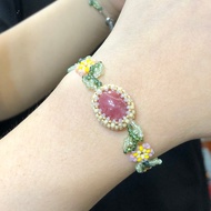 阿根廷紅紋石 花花 串珠純銀手鏈