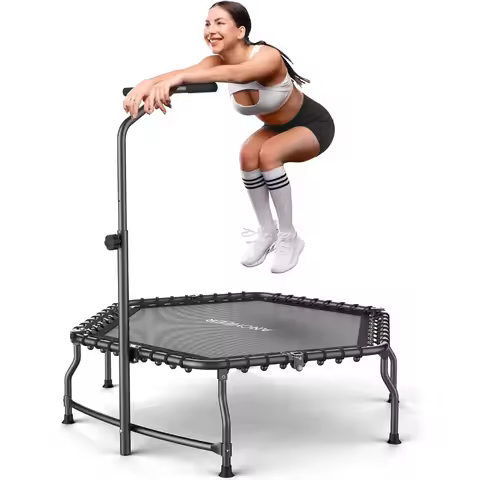 50" Fitness Rebounder, 550 lbs Capacity Bungee Trampoline with Adjustable Handle Bar - Indoor Exerci