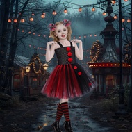 Clown Dress Halloween Children's Red Fur Ball Clown tutu Cosplay Dress