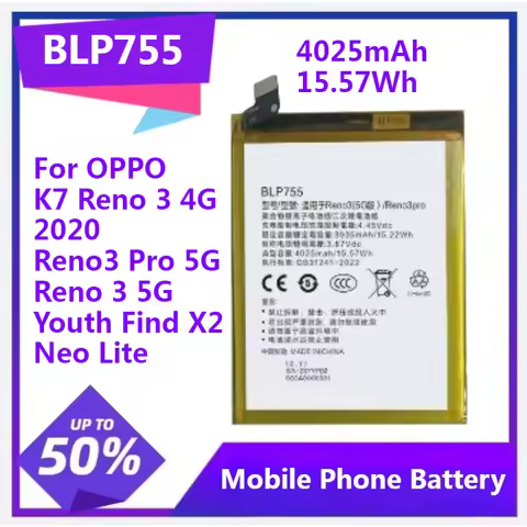 BLP755 Battery for OPPO K7 Reno 3 4G 2020 Reno3 Pro 5G Reno 3 5G Youth Find X2 Neo Lite CPH2009 PCRM