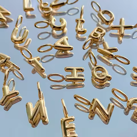 EManco Gold Color Stainless Steel Charms Collection Gender-Neutral Style 3D Bubble Letter Elements D