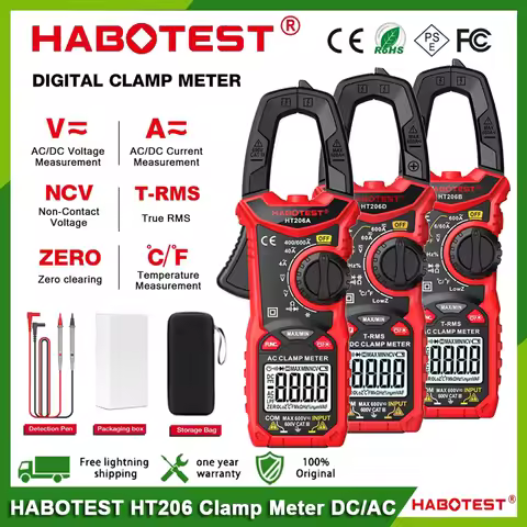 HABOTEST HT206A/B/D Digital Clamp Meter DC/AC Current 600A Multimeter Ammeter Voltage Tester Car Amp