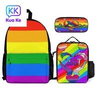 Pride Month LGBTQ Gay Pride Ally 3 Piece Backpack Sets With Lunch Bag Pencil Case Combination Hiking