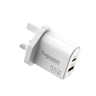 Teguson 55W GaN Charger USB-C/USB-A 2 Ports Charger PD Fast Charging Type C Power Adapter for iPhone