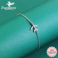 TrustDavis 100% Solid Real Sterling Sier Fashion Women Jewelry Plane With CZ Blet For Teen Girls Lad