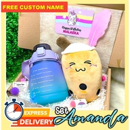 [Personalized Gift] Set Amanda Water Bottle 1.3 Liter with Layard + Boba Custom Name Gift Box [24H S