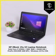 HP ZBook 15u G3 WS Intel Core i7-6500U 8GB DDR4 RAM 256GB M.2 SSD FirePro W4190M 2GB GPU Refurbished