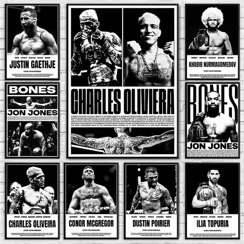 Black and White Legend Fighter Portrait UFC Champion Poster Ilia Topuria Jon Jones Canvas Painting W