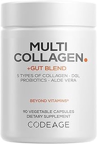 Codeage Multi Collagen + Gut Blend Supplement – Digestive Probiotics, DGL Licorice – Aloe Vera, Orga