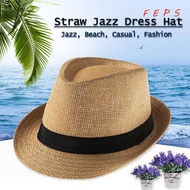 FEPS Straw Panama Cap  Gangster Cap Wide Brim Jazz Dress Hat