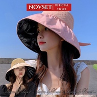 Wide brim anti-UV straw hat, NOVSET Vintage straw hat with anti-UV leather lining