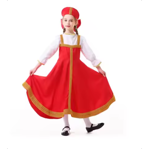 Kids Girls Dance Costume Russian Ethnic Cosplay Ukraine National Costume Stage Performance Dress Hea