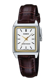 Casio Standard นาฬิกาข้อมือผู้หญิง สายหนังแท้ รุ่น LTP-V007L,LTP-V007L-7E2 - สีเงิน