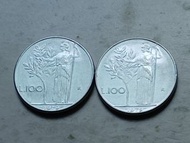 意大利1979年100里拉硬幣2枚（品相實物如圖）