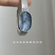 【限時免運】handsmood 橢圓小眾時尚氣質川貝母面銀色高級感簡約石英女錶手錶
