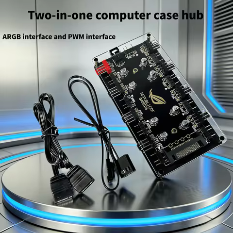 2-in-1 PC Case Hub ARGB & PWM Fan Controller SATA/4Pin Molex Power 8-Port 5V 3Pin ARGB + 8-Port 4Pin