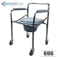 Medicus 696 Heavy Duty Duty Foldable Commode Chair Toilet with Wheels with Chamber Pot Arinola with chair