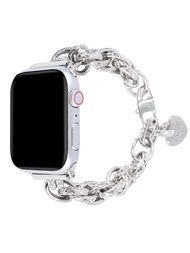 一款心形裝飾不鏽鋼金屬手環，適用於所有Apple Watch尺寸：38mm/40mm/41mm/42mm/44mm/45mm/49mm，適用於Ultra / SE / S9 / 8/7/6/5/4/3/2/1系列男女通用，長度可調節全年甜美涼爽風格Apple Watch手環