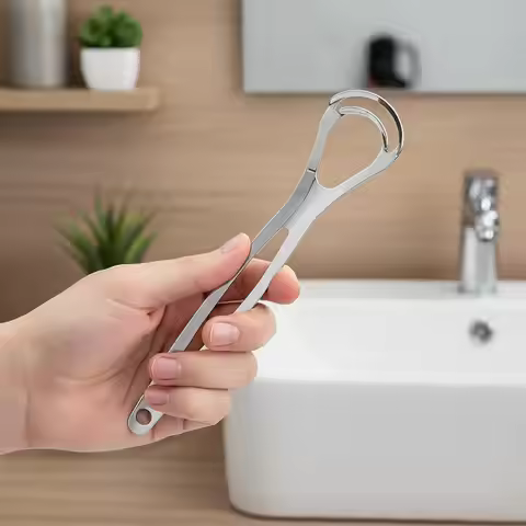 Stainless Steel Tongue Scraper Reusable Portable Fresh Breath Oral Care Tool for Travel Business Tri
