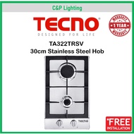 Tecno TA322TRSV 2 Burner 30cm Stainless Steel Domino Cooker Hob Gas Stove