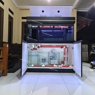 aquarium kabinet 120x60x50 10mm black series set sump filter sistem wet dry and exhaust instalasi Ty