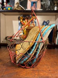 早期彩色鐵絲編織提籃+小塊桌墊